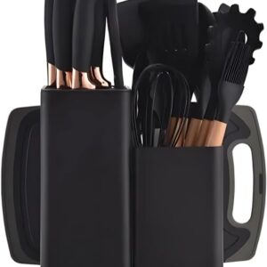 Kit Conjunto 19 Peças Utensílios de Cozinha em Silicone e Madeira