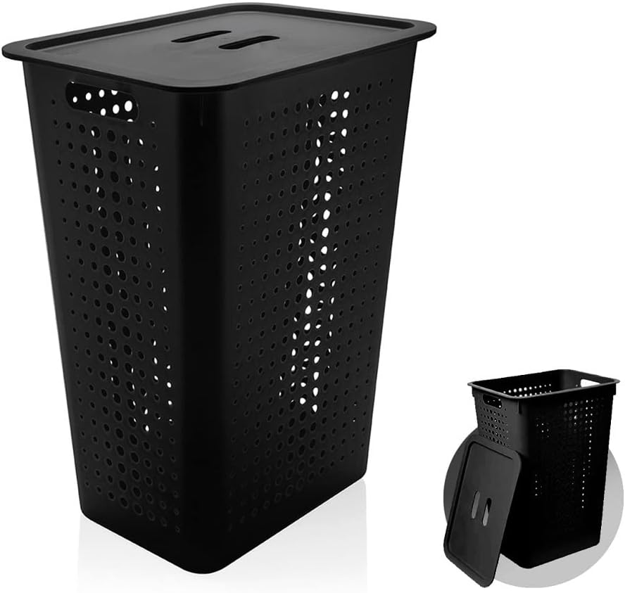 Cesto de Roupas com Tampa 47L Preto