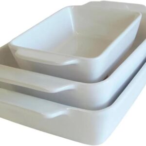 Jogo De Assadeira Cerâmica Branca Conjunto Com 3 Assadeiras