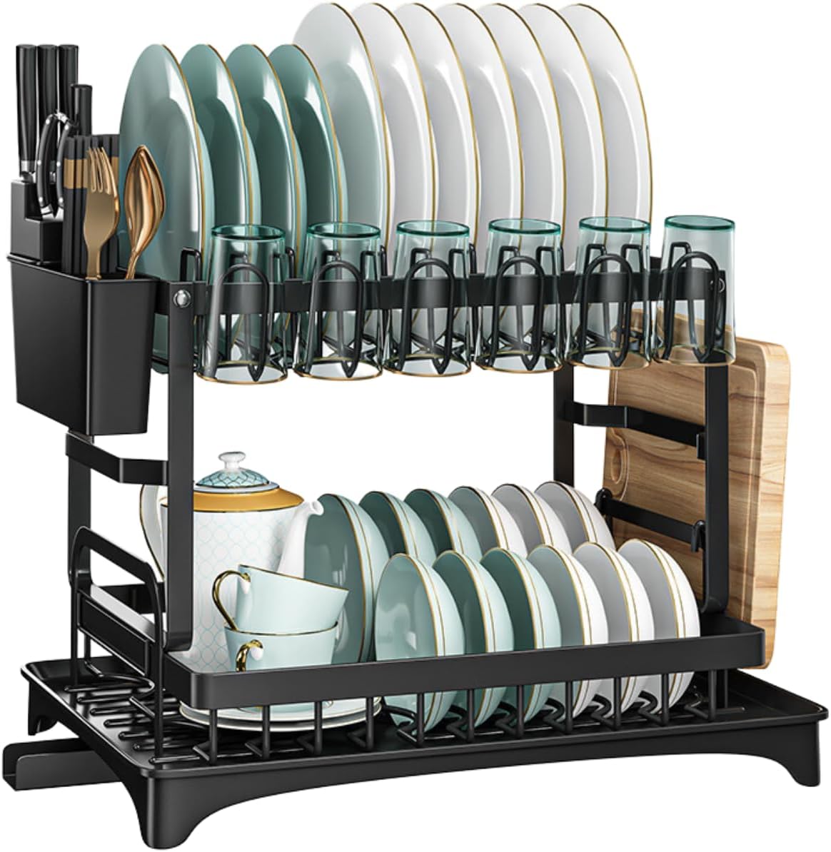 Escorredor de Louça Inox com Porta Pratos Talheres Copos Modular Master (Preto)