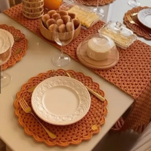 kit mesa posta + 04 sousplats de crochê artesanal