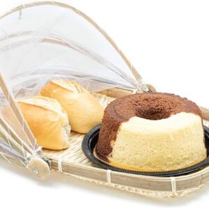 Cesto Porta Pão Bolo Bambu Cobertura Retrátil Retangular Artesanal