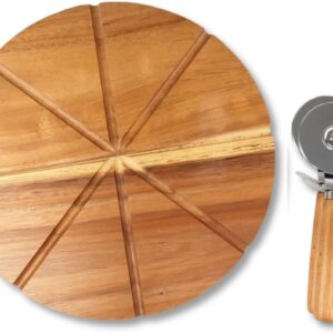 Kit Tábua de Corte para Pizza com Divisórias 24x24cm + Cortador em Inox